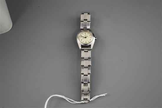 A ladys early 1960s? stainless steel Rolex Oyster Precision manual wind wrist watch (a.f.), on stainless steel Rolex bracelet,